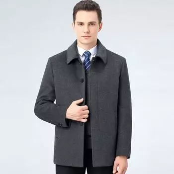 Mid-length wool coat men s thickened winter lapel warm woolen down jacket dad s outfit 165