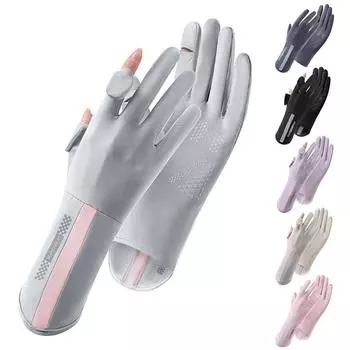 Mid-long Sunscreen Gloves Elastic Ice Silk Sun Protection Gloves Slip Resistant Thin Cycling Driving Gloves Sports Running розовый