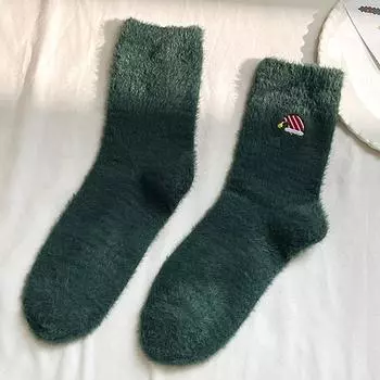 Mid Tube Socks Soft Mink Fur Soft Sock Gifts Home Floor Socks Party Polyester Christmas Christmas Embroidered Socks Warm зелёный