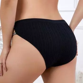 Mid-waist Hollow Out Thong Stripe Women s Briefs Comfortable Silver Thin Belt Panties Lingerie L