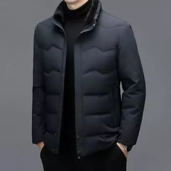 Middle-aged and elderly dad s thickened warm down jacket men s loose coat large size stand collar white goose down winter short style M