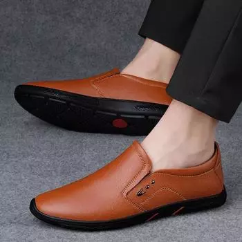 Обувь Doudou для мужчин среднего и пожилого возраста, кожаные туфли 2024 года, новые дышащие повседневные туфли с одной педалью, корейская версия, ленивые туфли с мягкой подошвой 38 чёрный