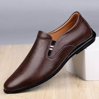 Middle-aged and elderly Doudou shoes men s summer breathable leather soft leather one-pedal lazy shoes business British casual leather shoes 38 чёрный