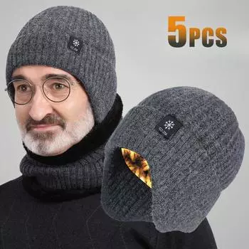 Middle-aged and Elderly Hat Men s Winter Warm Ear Protection Elderly Father Grandfather Thickened Knitted Wool Cap Male Winter 1PC темно-синий
