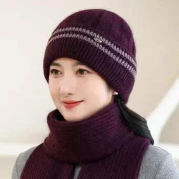 Middle-Aged and Elderly Hat Women Autumn and Winter New Warm Knitted Woolen Cap Winter Old Mother Grandma Old Lady Hat Dark purple Hat Only Hat]
