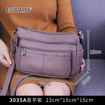 Middle-Aged and Elderly Large Capacity Shoulder Leather Women Bag 3035 Taro Purple