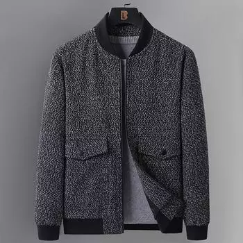 Middle-aged and Elderly Men s Jackets Fall and Winter Trend Casual Dad Plus Velvet Slim Baseball Collar Woolen Coat Men s Wear M