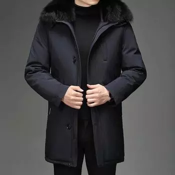 Middle-aged and Elderly Men s New Mid-length Down Jacket for Live-fitting Faces Without Head M темно-синий