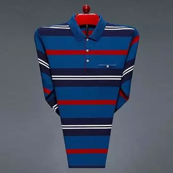 Мужская полосатая футболка с длинными рукавами и лацканами для людей среднего и пожилого возраста, повседневная свободная одежда для папы, рубашка-поло, нижняя рубашка для мужчин M