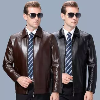 Middle-aged and elderly sheep leather jacket spring and autumn new dad men s plus fleece single leather 170