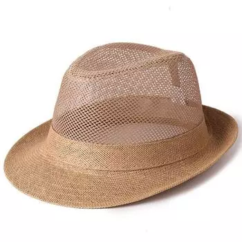 Middle-Aged and Elderly Summer Hat Dad Outdoor Casual Mesh Breathable Sun-Proof Sun Protection Summer Hat Men All-Match Straw Hat The whole network: deep khakis