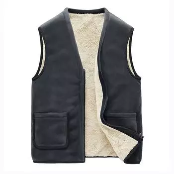 Middle-aged and Elderly Vest Men s Silver Fox Velvet Vest Winter Plus Velvet Dad s Vest Lamb Velvet Warm and Cold Horse Clip Men s Style L