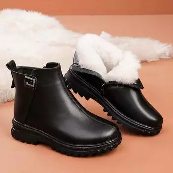Женские демисезонные и зимние ботинки из натуральной кожи и хлопка для женщин среднего и пожилого возраста, мамины зимние теплые ботинки на толстой подошве с флисовой подкладкой 35