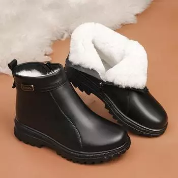 Зимние хлопковые ботинки из натуральной кожи для женщин среднего и пожилого возраста, мамины теплые ботинки с флисовой подкладкой и нескользящей подошвой 35