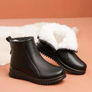 Зимняя утепленная хлопковая обувь для женщин среднего и пожилого возраста. Нескользящие короткие ботинки на молнии с флисовой подкладкой для мам. 35