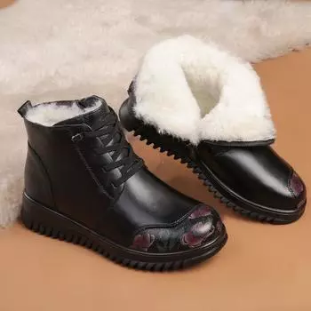 Зимние винтажные туфли из натуральной кожи и хлопка для женщин среднего и пожилого возраста, теплые нескользящие полусапожки для мам с флисовой подкладкой 35