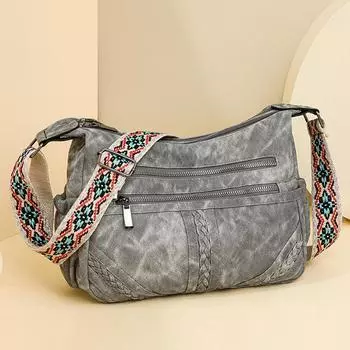 Сумка среднего возраста, однотонная, большая вместимость, женская, многослойная, сумка через плечо чёрный