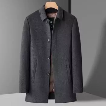 Middle-aged double-sided woolen coat men s detachable down lining lapel coat dad s woolen wool mid-length windbreaker 170