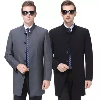 Middle-aged men s casual mid-length thin windbreaker mulberry silk spring and autumn buttoned daddy fashion jacket 170
