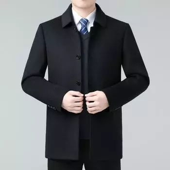 Двустороннее шерстяное кашемировое пальто для мужчин среднего возраста, утолщенное шерстяное пальто, ветровка средней длины с пуховой подкладкой для папы 170