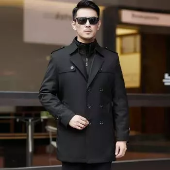 Middle-aged Men s High-end Business Casual Windbreaker Winter Removable Liner Coat Mid-length New Men s Jacket 170