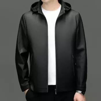 Мужская кожаная куртка с капюшоном для мужчин среднего возраста, осенне-зимняя, новая стеганая утолщенная кожаная куртка для пап среднего и пожилого возраста, повседневная кожаная куртка 170