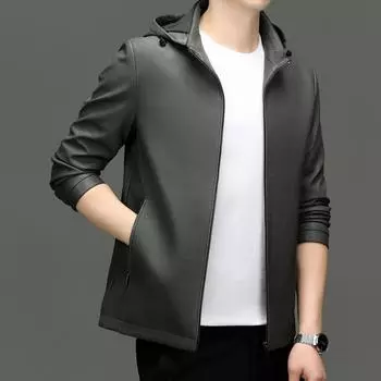 Мужская кожаная куртка с капюшоном для мужчин среднего возраста, осенне-зимняя, новая стеганая утолщенная кожаная куртка для пап среднего и пожилого возраста, повседневная кожаная куртка 170