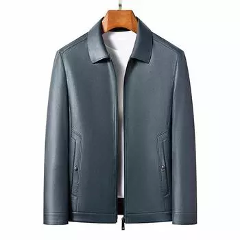 Мужская кожаная куртка среднего возраста, осень и зима, новая, деловая, повседневная, простая, с лацканами, короткая, мягкая кожаная куртка, мужская одежда M