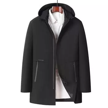 Куртка для мужчин среднего возраста на весну и осень, наряд для папы, шапка для людей среднего возраста и пожилых, куртка на молнии, износостойкая, повседневная 175 чёрный