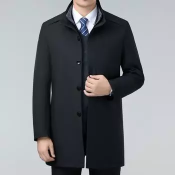 Middle-aged men s windbreaker winter mid-length dad casual cadre coat removable wool liner stand-up collar top 170