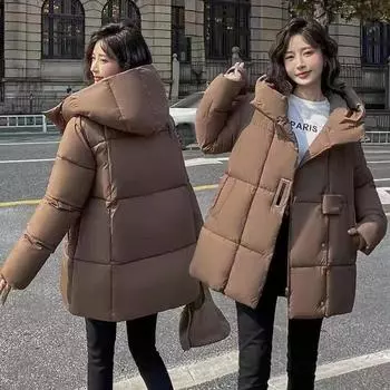 Пальто с хлопковой подкладкой для женщин среднего возраста, 2024 г., новый зимний пуховик для женщин, парки, ветровки, верхняя одежда с капюшоном, женская верхняя одежда M покинуть белый