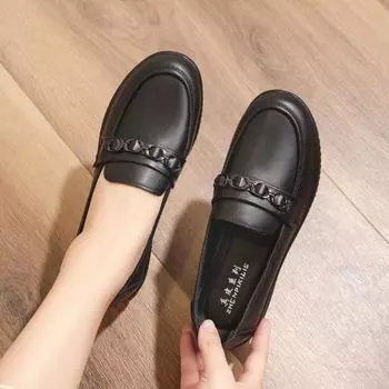 Женские туфли-лоферы из натуральной кожи для женщин среднего возраста, черные балетки для работы, легкие и удобные, нескользящие, без застежек 35