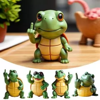 Middle Finger Turtle Figurine Resin Cartoon Turtle Statue Desk Buddy Hand-Painted Turtle