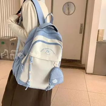 Школьный рюкзак для ученика средней школы, женский, большой вместимости, легкий, с цветными блоками, сумка для книг с кошельком для монет чёрный