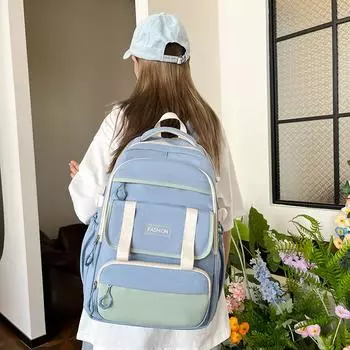 Рюкзак для ученика средней школы с цветовым контрастом, женский дорожный рюкзак зелёный