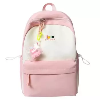 Middle School Student Schoolbag Girls Color Block Backpack Small розовый