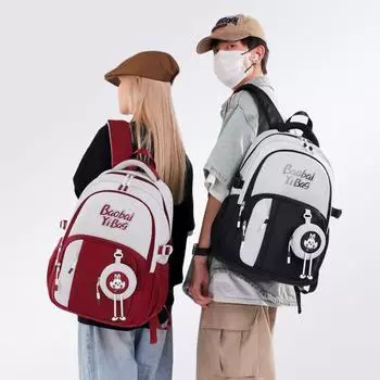 Middle School Student Schoolbag Letter Women s Large Capacity Waterproof Backpack Color Block Book Bag хаки