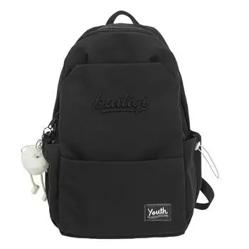 Middle School Student Schoolbag Women s Waterproof Solid Color Backpack чёрный