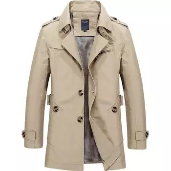 Midlong Mens Winter Jacket Stylish Casual Overcoat Slim Cotton Trench Coat L