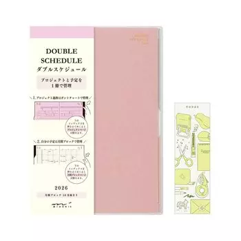 Midori Double Schedule Limited Bookmark Light 22383006 October Planner, 2026, B6, Monthly, Edition, Included, Progress, Pink, (Starts 2025)