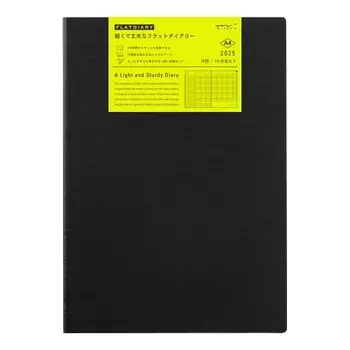 Midori Flat Diary Notebook 2025 A4 Monthly Black 22327006 (Starting October 2024)