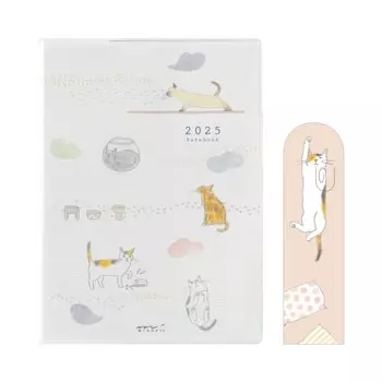 Midori Pocket Diary Notebook 2025 A6 Weekly Limited Edition with Bookmark Cat Pattern 22303006 (Starting in January 2025)