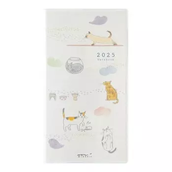 Midori Pocket Diary Notebook 2025 Slim Monthly Cat Pattern 22298006 (Starting from January 2025)