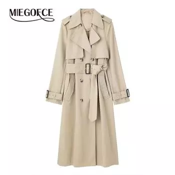 MIEGOFCE 2024 Новый женский тренчкот Повседневный Ветровка Двубортный Длинные ветровки Длинный рукав Модная весенняя верхняя одежда F25002 S хаки