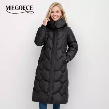 MIEGOFCE Бесшовная женская зимняя парка с капюшоном длиной выше колена, длинная, плотная, стеганая MZ-24466