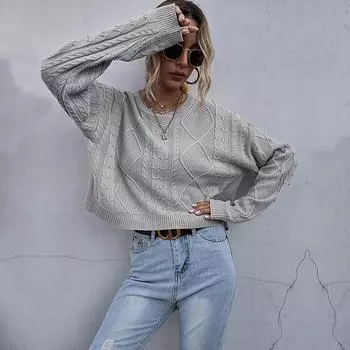 MIEGOFCE Европейский и американский однотонный трикотажный свитер с длинными рукавами и короткими рукавами, универсальный женский свитер на осень 6471