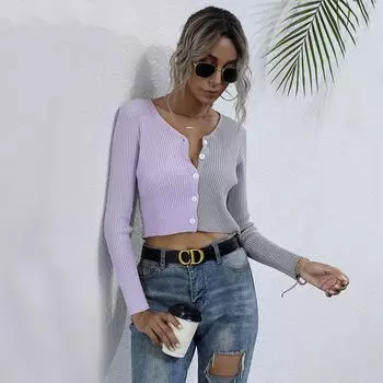 MIEGOFCE Европейский и Американский Осень Slim-Fit Умбиликальный цветной кардиган с длинными рукавами трикотажный короткий жакет для женщин 6560