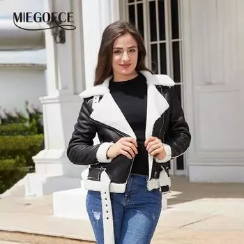 MIEGOFCE Fur All-In-One Ladies Suede Jacket European and American Leather Jacket Women with Belt Lapel Coat K238