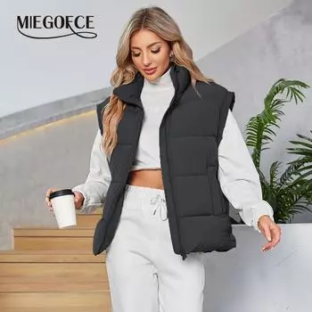 MIEGOFCE Однотонное пальто с карманом на молнии, жилет, модная парка с воротником-стойкой, темпераментная женская стеганая куртка AVM-00010 S чёрный