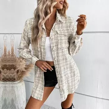 MIEGOFCE Осенне-зимняя европейская и американская женская длинная клетчатая рубашка с ремнем D073 S абрикосовый